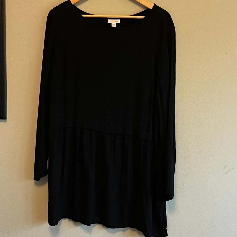 J. Jill Black Long Sleeve Tunic, Feminine Gathered Tier for Ruffles at Hem, Top - Picture 2 of 6